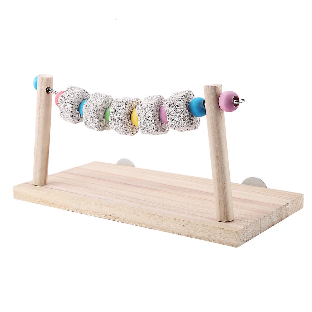 Wooden Stand Platform Bird Parrot Teeth Care Mineral Stone Molar Toy Springboard Hamster Swing