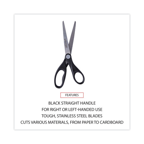 Universal Stainless Steel Office Scissors， Pointed Tip， 7 Long， 3 Cut Length， Black Straight Handle (92008)