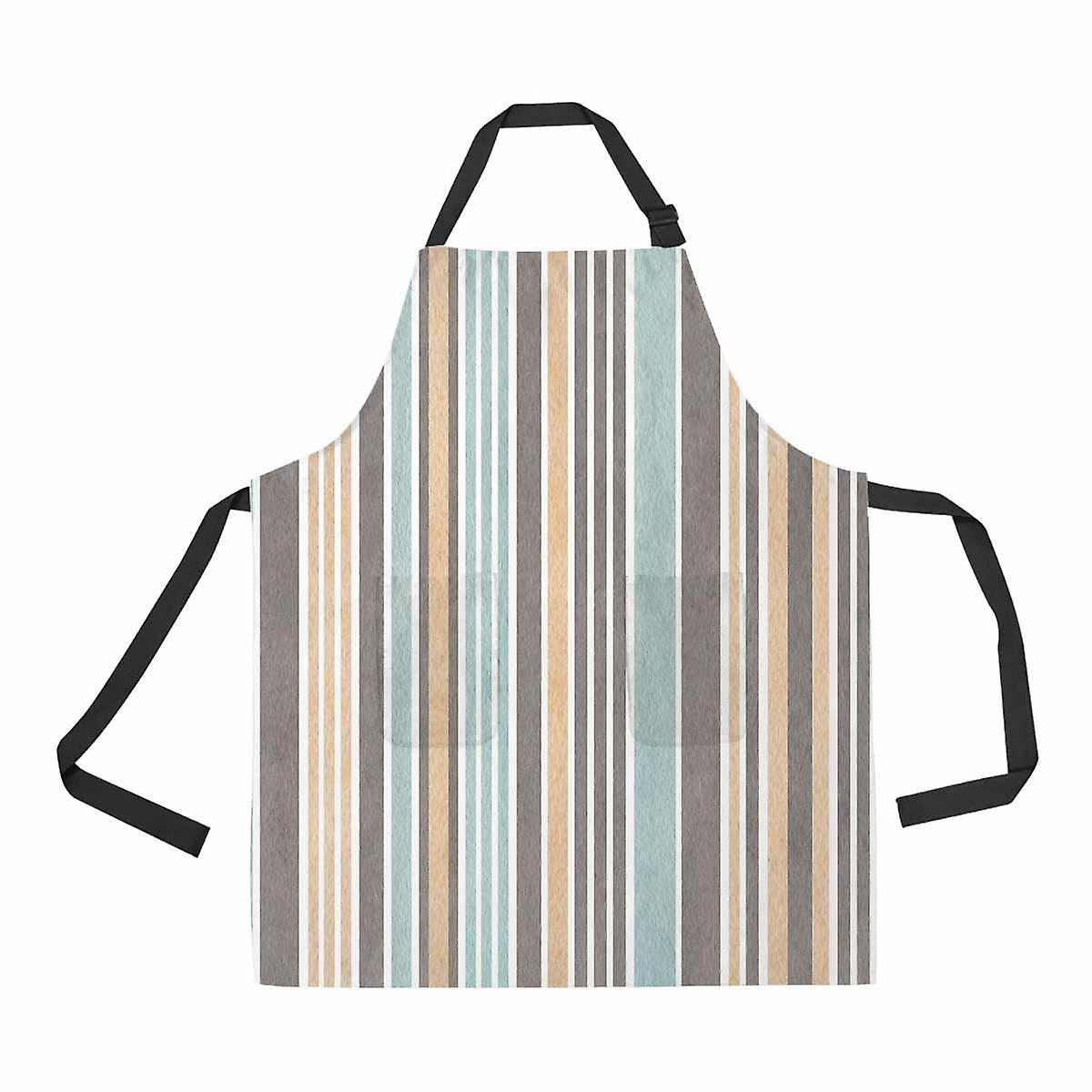 Watercolor Beige Gray Blue Striped Unisex Adjustable Bib Apron With Pockets For Commercial Restaurant And Home Kitchen Use B--426