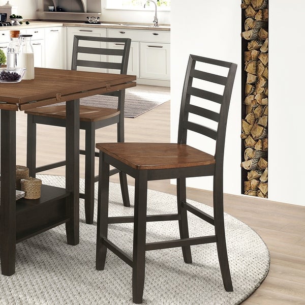 Classic Ladder Back Design Solid Wood Counter Height Dining Stools (Set of 2)