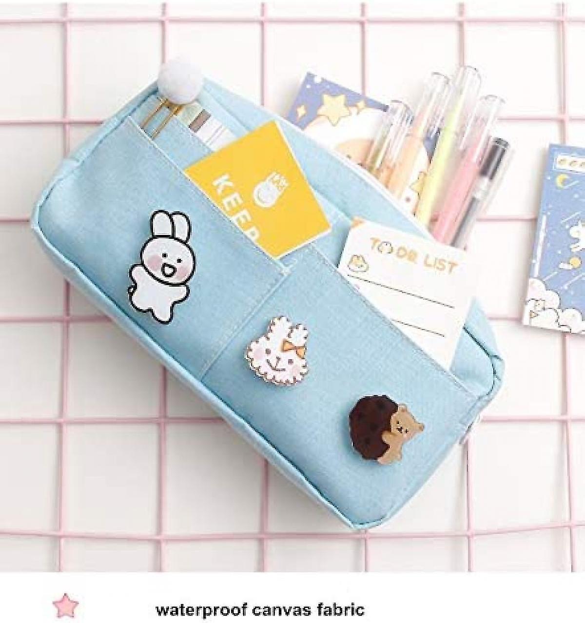 Veeki Pencil Case With 3pcs Pins Aesthetic Pencil Case Kawaii Stationary Kawaii School Supplies - Pencil Case Holder Stationary Storage Organiser  (bl