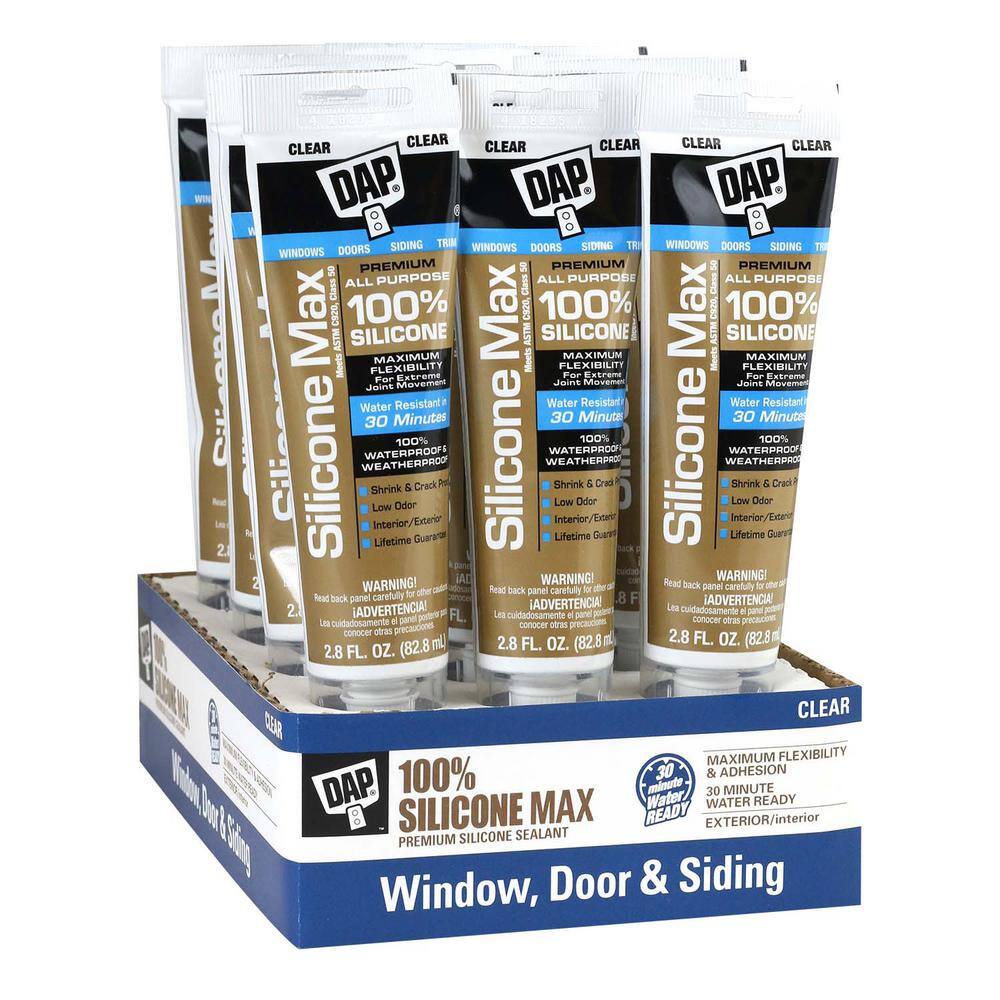 DAP Silicone Max 2.8 oz. Clear Premium Window Door and Siding Silicone Sealant (12-Pack) 7079808792