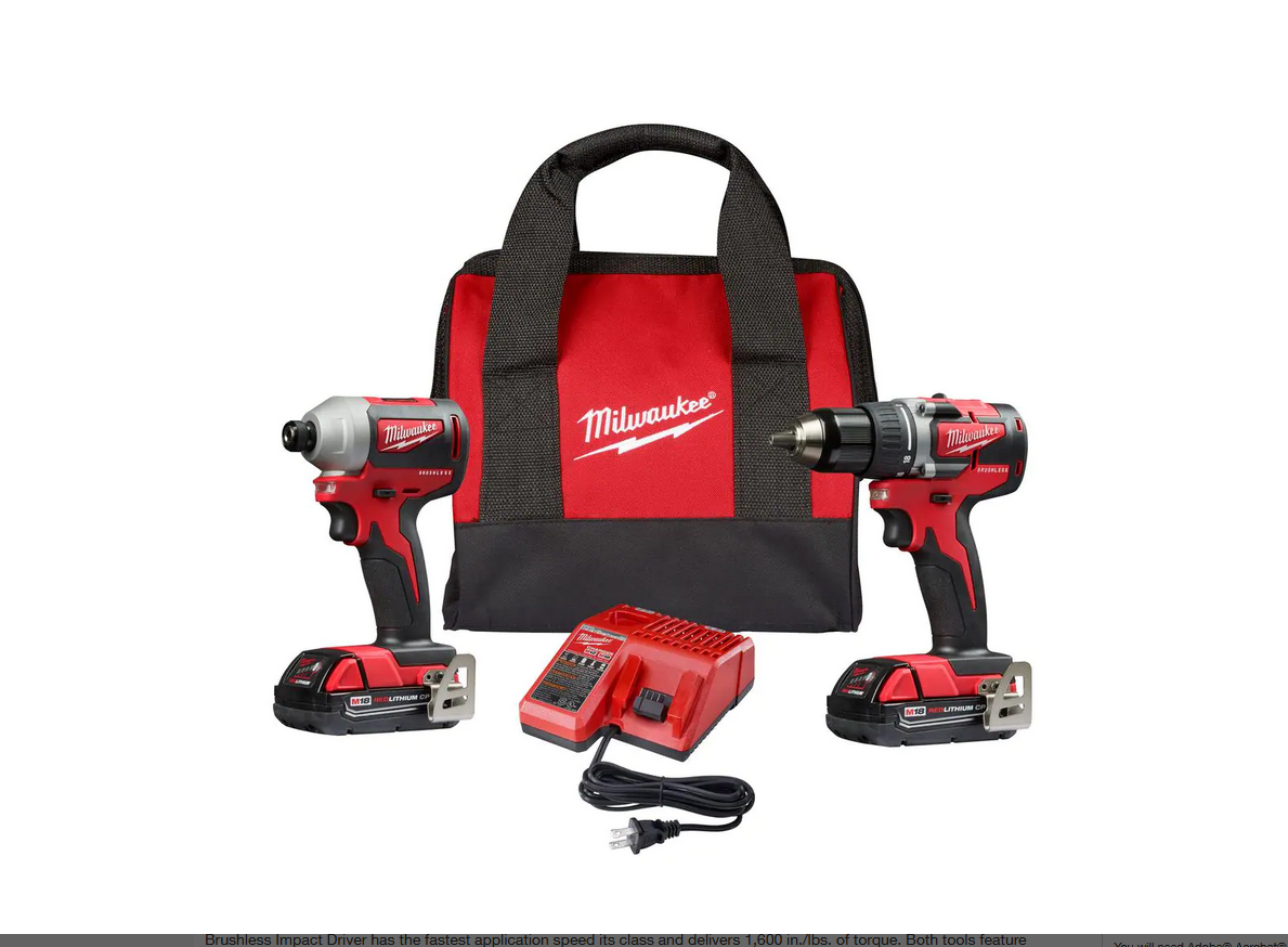 Milwaukee 2892-22CT M18 18-Volt Lithium-Ion Brushless Cordless Compact Drill/Impact Combo Kit (2-Tool)， 2801-20， 2850-20， 48-11-1820， 48-59-1812