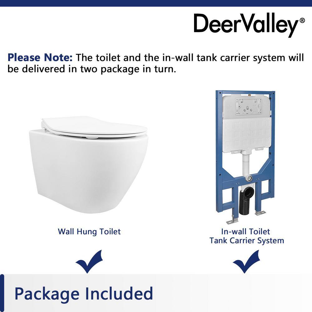 DEERVALLEY 2-Piece 0.81.6 GPF Elongated Toilet Wall Mounted Wall Hung Toilet With Concealed In-Wall Toilet Tank (Seat Included) DV-1F0069-CF