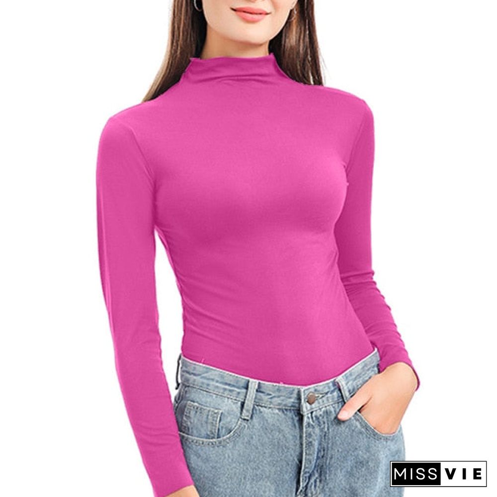 Plus Size Turtleneck Sweater Women Winter Autumn Long Sleeve Elasticity Bottoming Tops Solid Color Slim Fit Warm Knit Pullovers