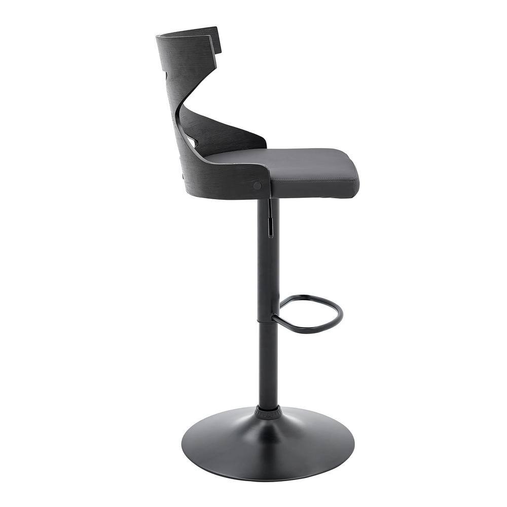 Armen Living Etienne Gray Adjustable Swivel Faux Leather and Black Metal Bar Stool LCETBABLGR