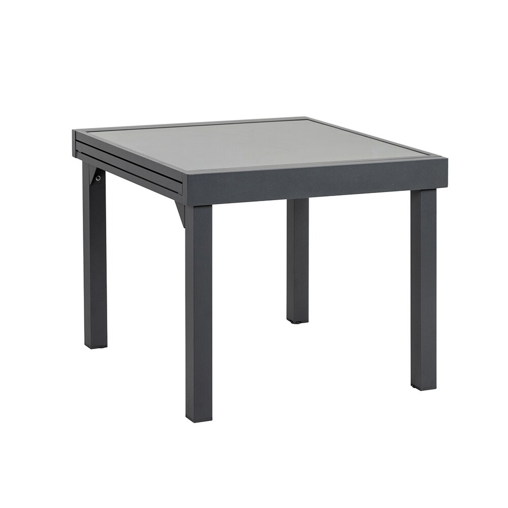 VredHom Outdoor Tempered Glass Top Aluminum Extendable Dining Table   35.4 in W x 35.4 70.9 in L x 29.5 in H