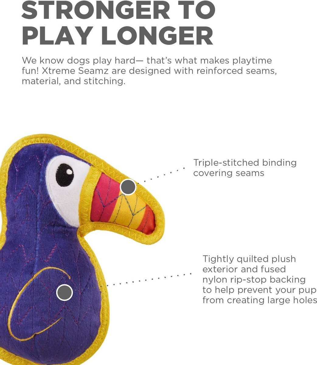 Outward Hound Xtreme Seamz Toucan Squeaky Durable Dog Toy， Purple， Medium