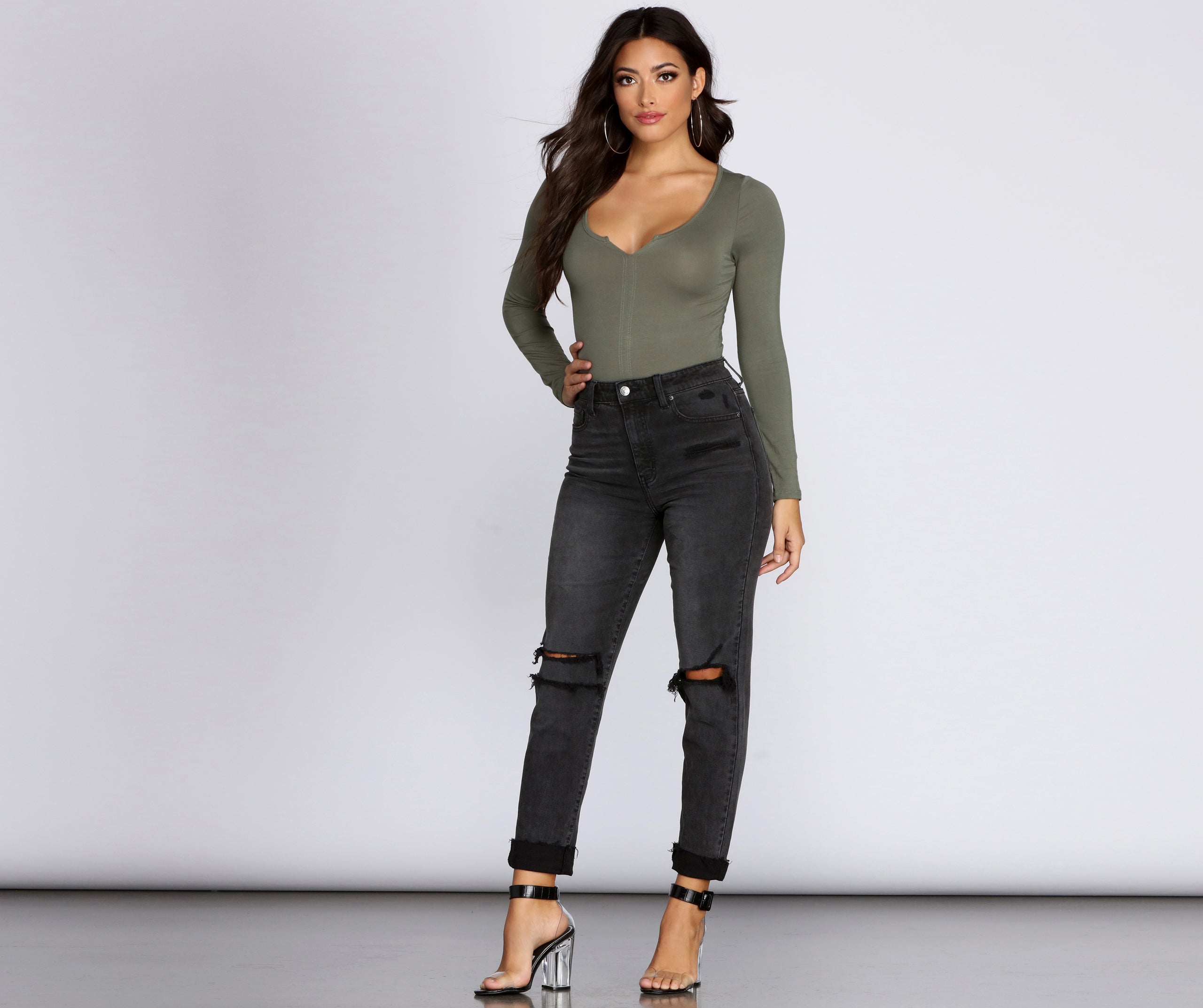 Long Sleeve Notched Bodysuit