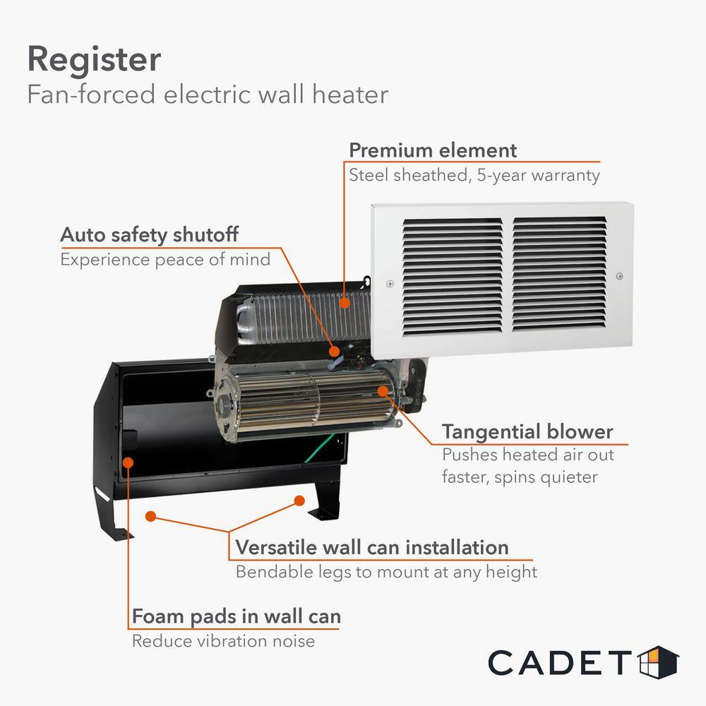 Cadet 120-volt 50010001500-watt Register In-wall Fan-forced Electric Heater in White RMC151W