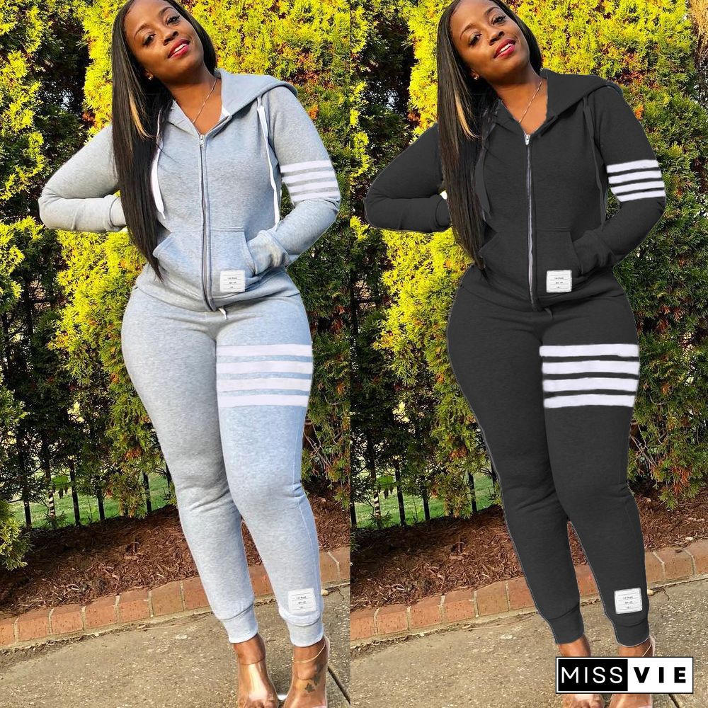 Women's Zipper Hoodies Tops Jogger Pants Matching Set