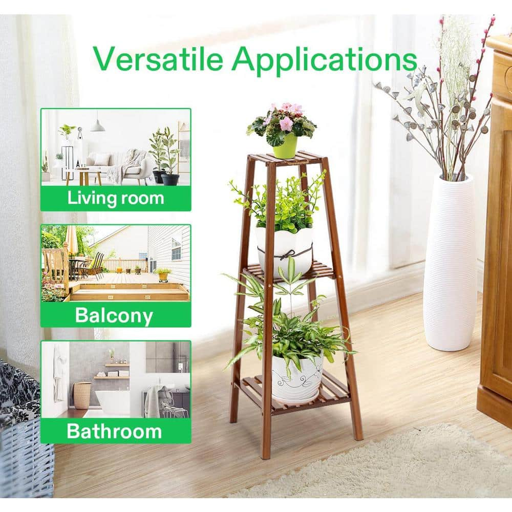 VIVOSUN 40in. Tall IndoorOutdoor Bamboo Wood Multifunctional Plant Stand (3-tiered) wal-PS021-3J