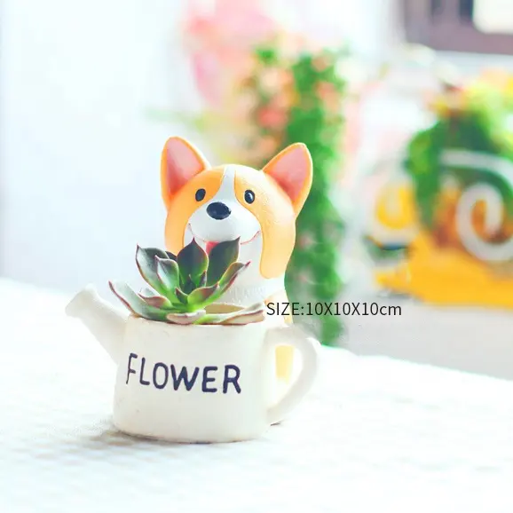 Popular Items Personality Creative Cartoon Corgi Resin Tabletop Potted Micro Landscape Ornament Succulent Plant Small Flower Pot