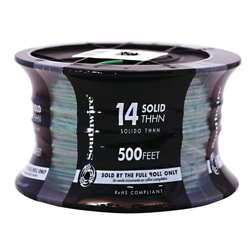 Southwire 500 ft. 14 Green Solid CU THHN Wire 11583258