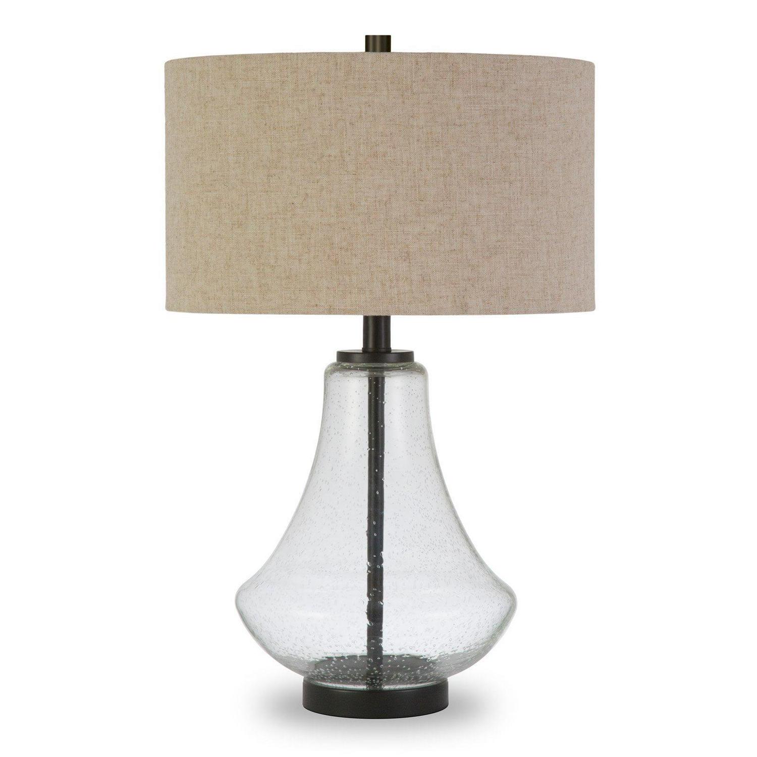 EvelynandZoe Traditional Seeded Glass Table Lamp with Flax Shade