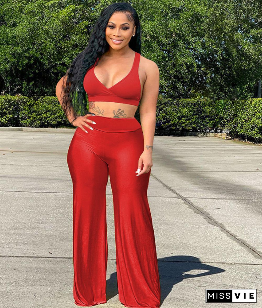 Sleeveless Crop Top Wide Leg Pants Matching Set