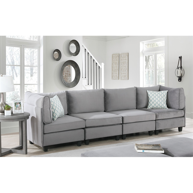 Lilola Zelmira Modern Contemporary Velvet 4 Piece Sofa in Gray   Transitional   Sofas   by Homesquare  Houzz