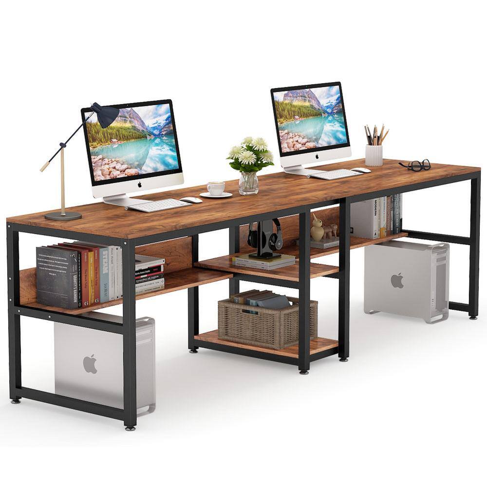 TRIBESIGNS WAY TO ORIGIN Halssey 78.74 in. Rectangular Brown Wood Writing Desk with Shelves HD-SF0162