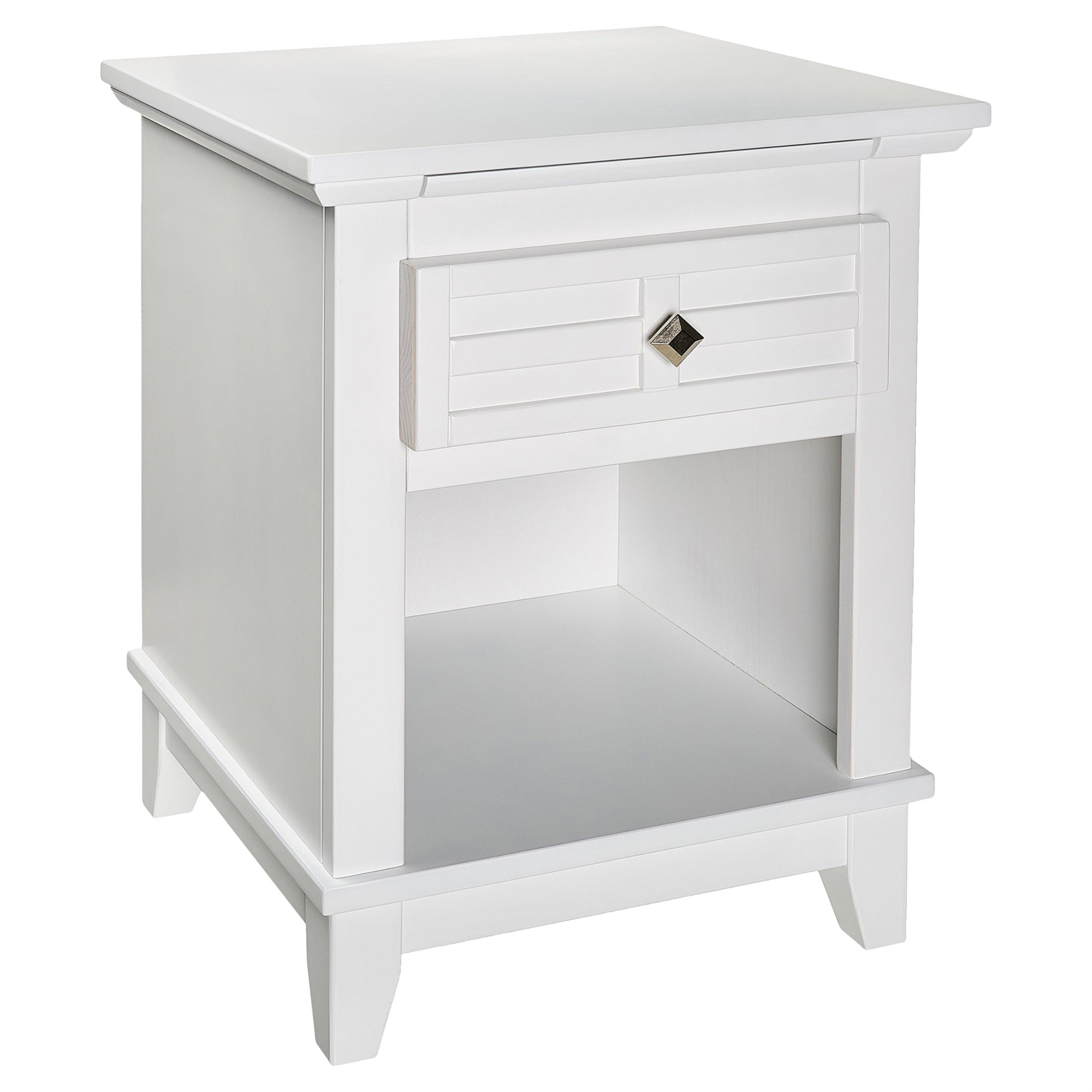 Transitional Wooden Nightstand with 1 Drawer and Bottom Shelf, White