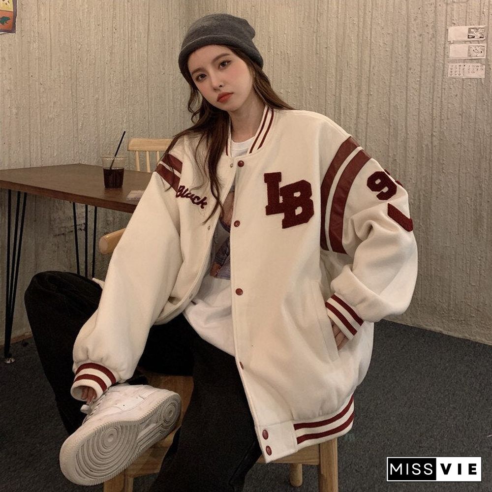 Baseball Jacket for Women Autumn Loose Bomber Jacket Women Oversize O Neck Embroidery Baseball Uniform Women's Jackets