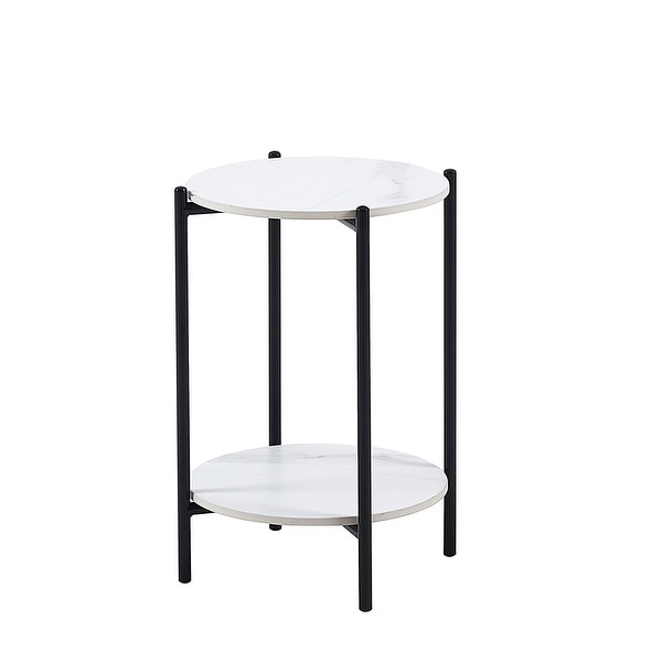 2-layer End Table with Tempered Glass and Marble Tabletop