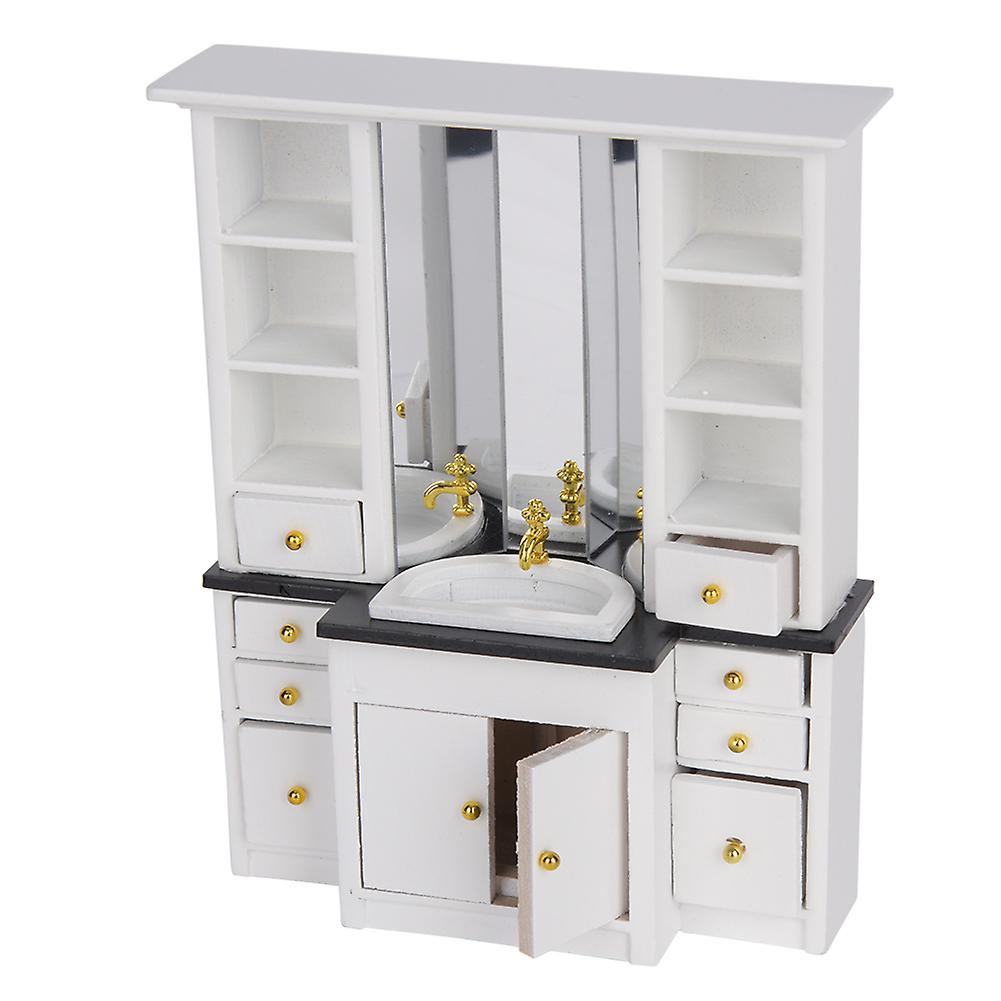 1/12 Dollhouse Mini Basin Cabinet Miniature Furniture For Bathroom Kitchen Decorationwhite