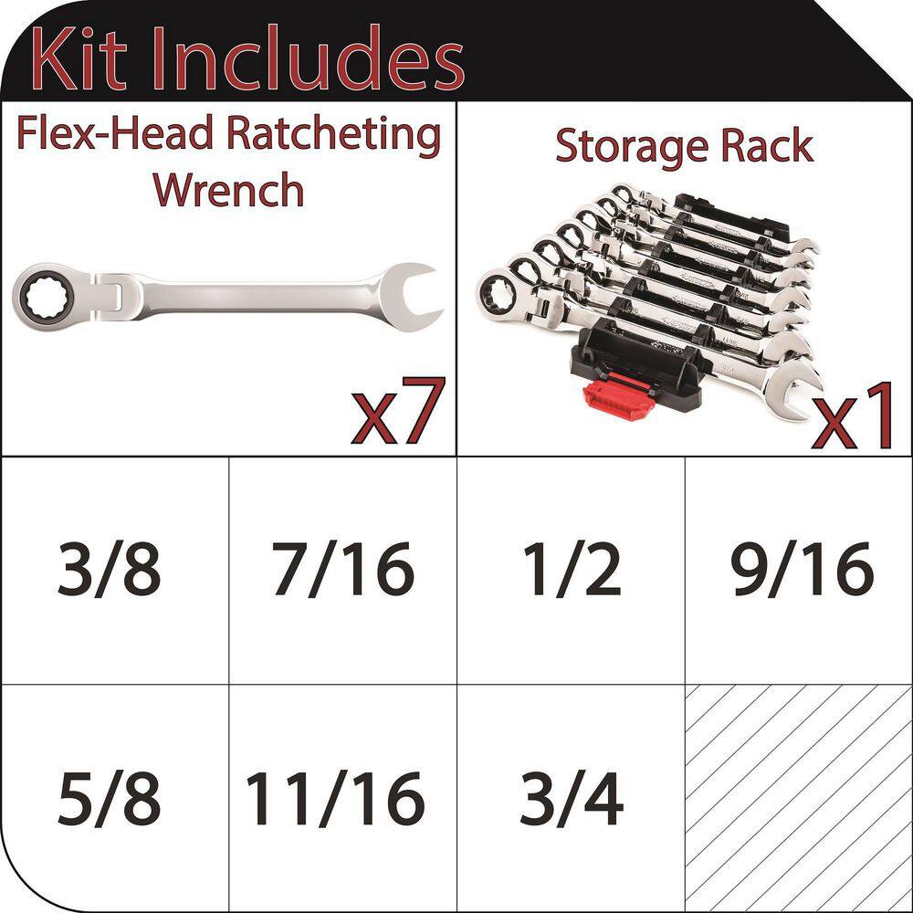 Husky Flex Ratcheting SAE Combo Wrench (7-Piece) HFRW7PCSAE