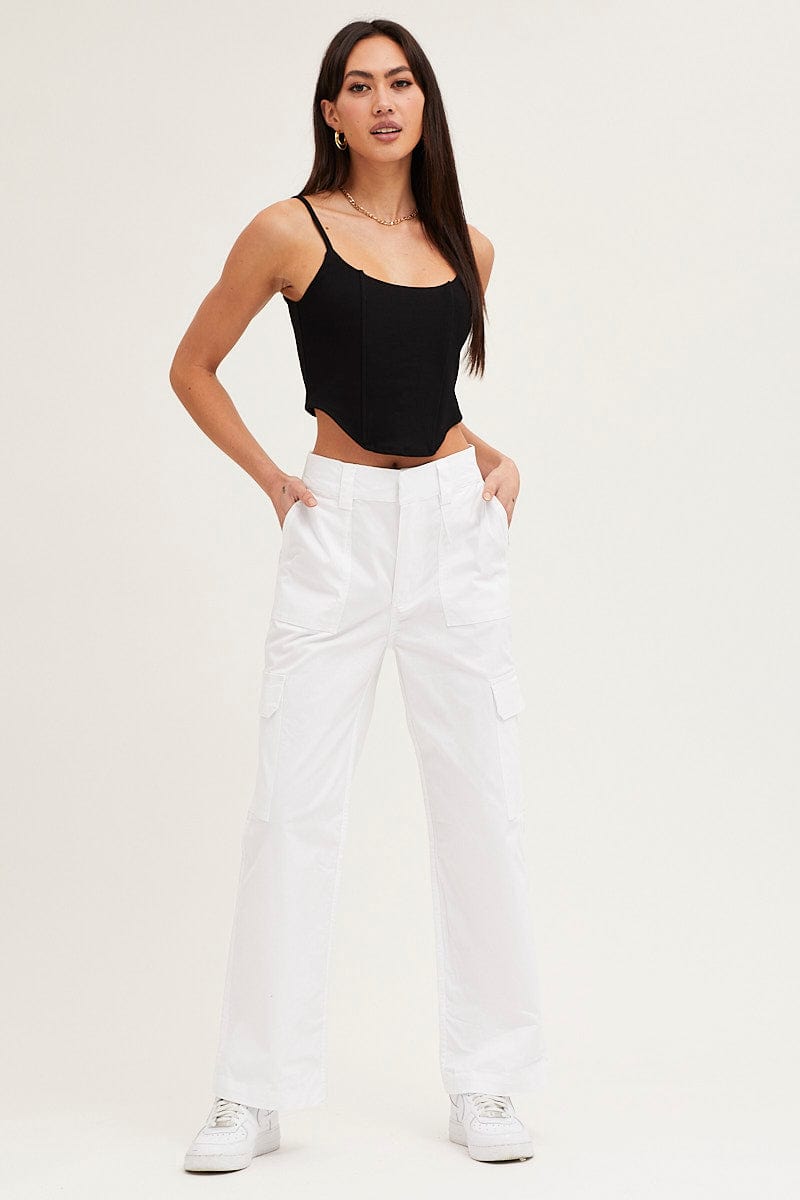 White Cargo Pants High Rise Wide Leg