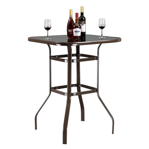 Wrought Iron Glass High Bar Table Patio Bar Table Brown