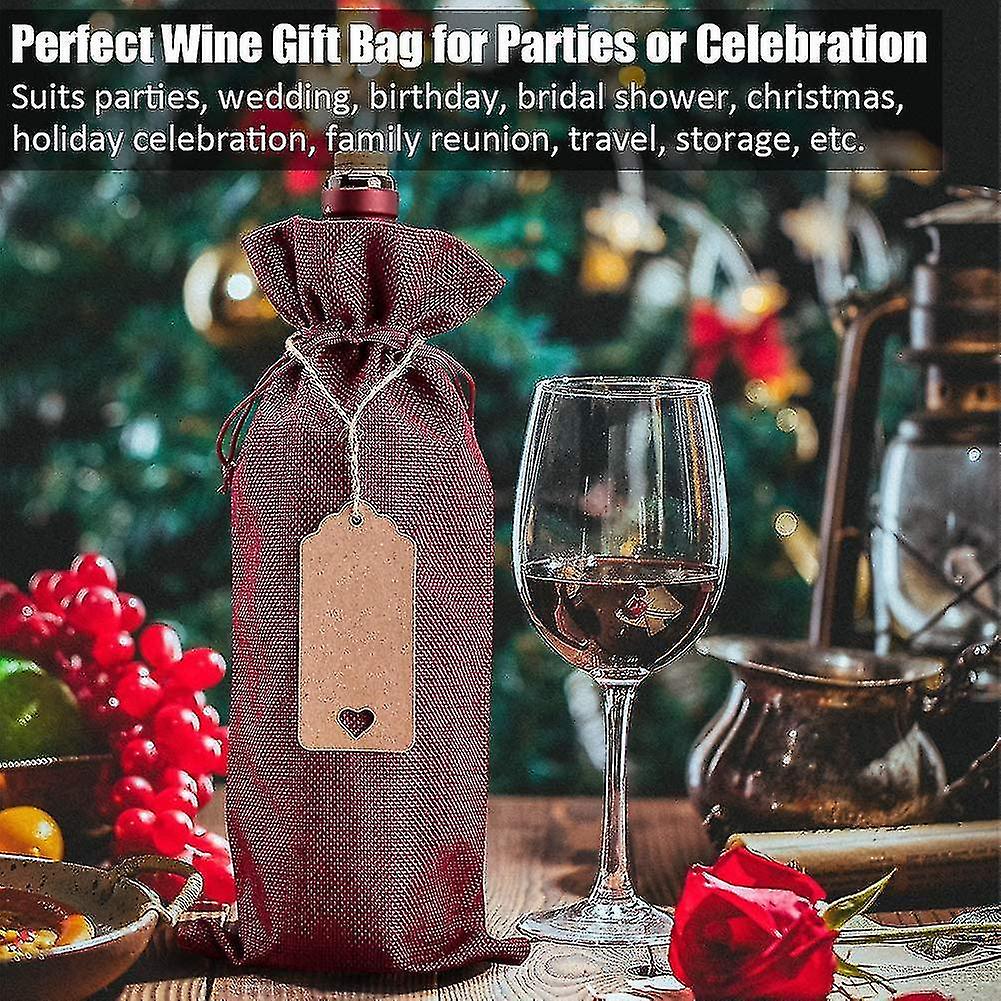 Burlap Wine Bags Wine Gift Bags， 12 Pcs Wine Bottle Bags With Drawstrings， Tags and Ropes