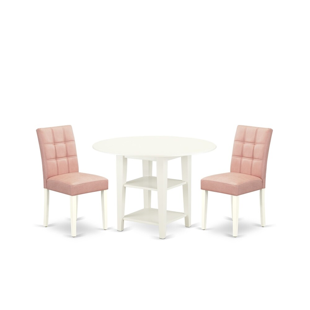 East West Furniture Dining Table Set Contains a Round Dining Table and Chairs  Linen White (Pieces Options)