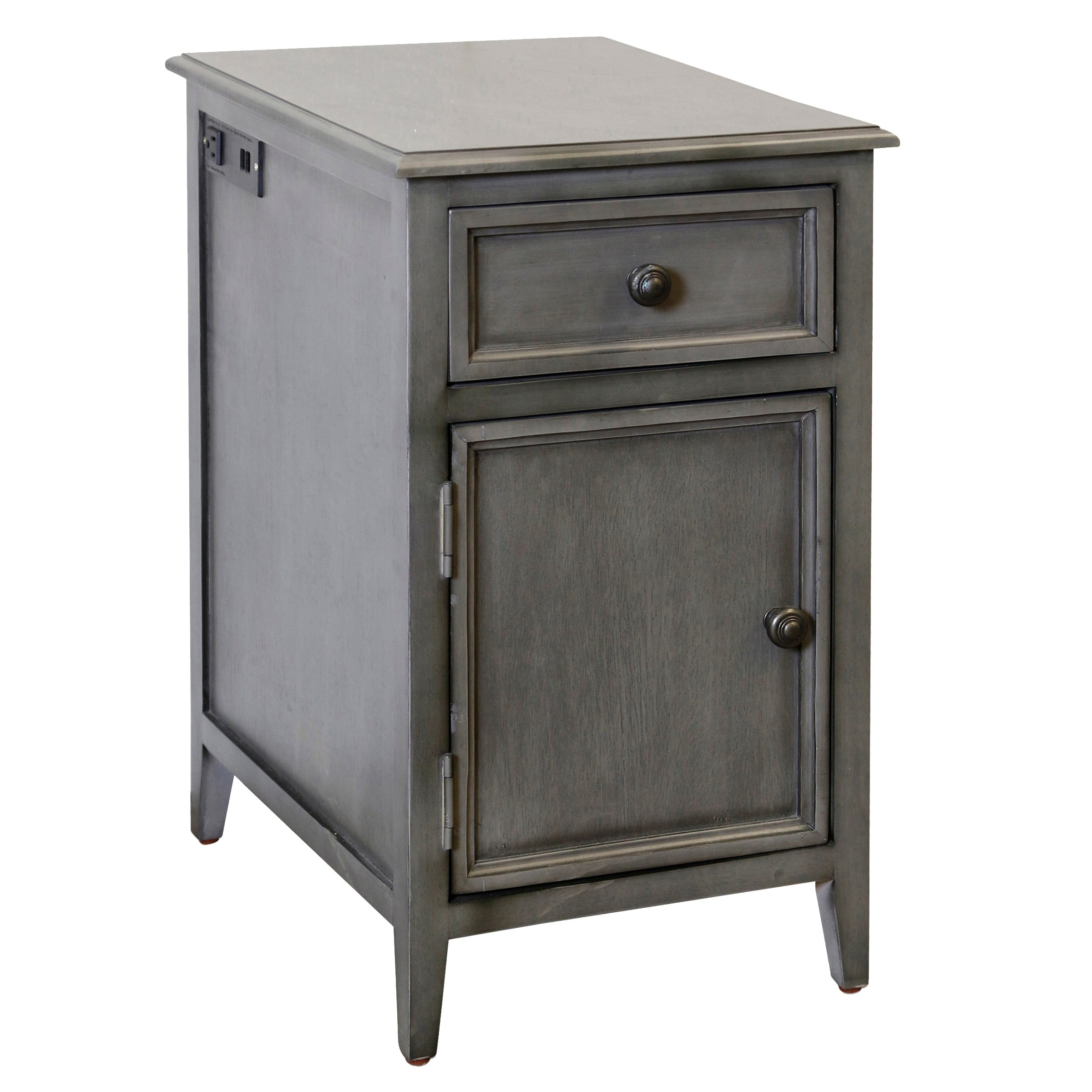 Vintage Gray Side Table With Drawer and Cabinet