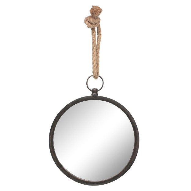 Small Round Metal Wall Mirror With Rope Hanging Loop Stonebriar Collection