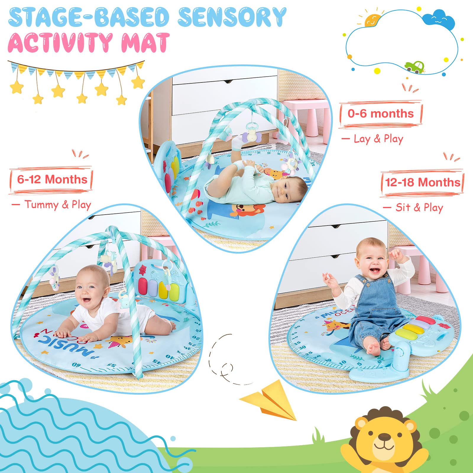 Costzon Large Baby Play Gym, Kick and Play Piano Infant Activity Mat for Babies