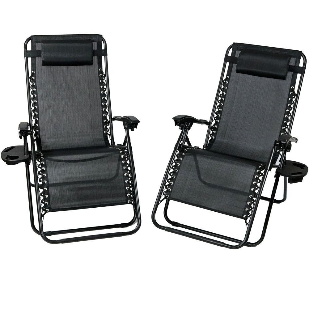 Ultimate Patio 2 Piece Oversized Zero Gravity Lounge Chair Set W/ Cup Holders