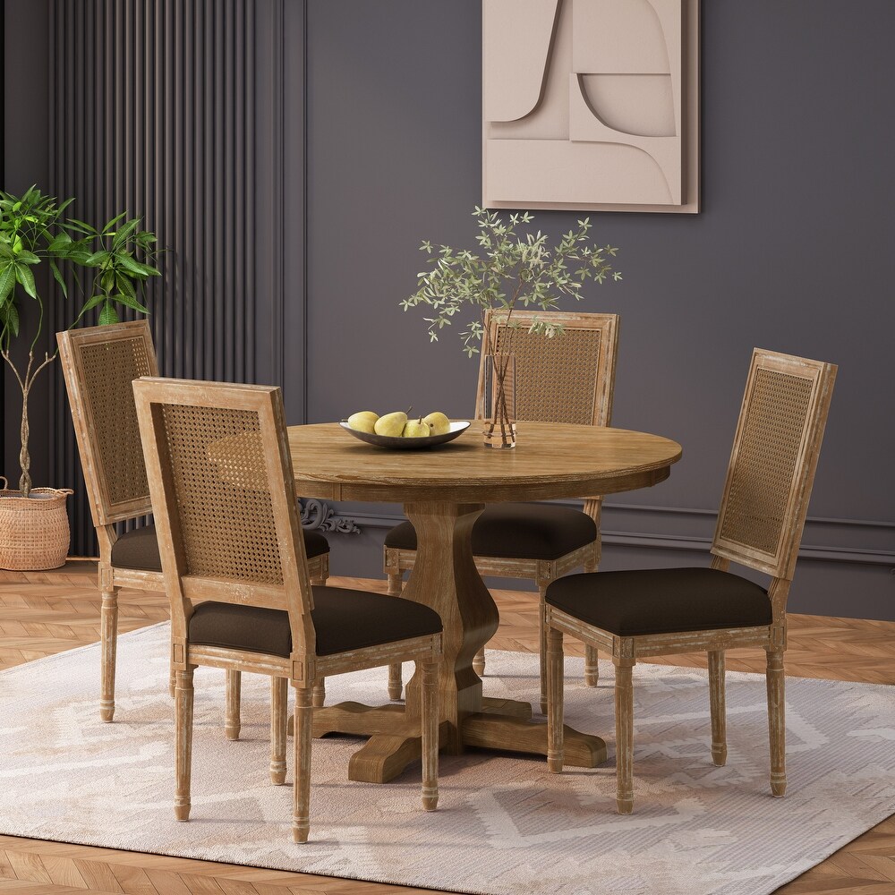 Remuda Wood and Cane Upholstered 5 Piece Circular Dining Set by Christopher Knight Home