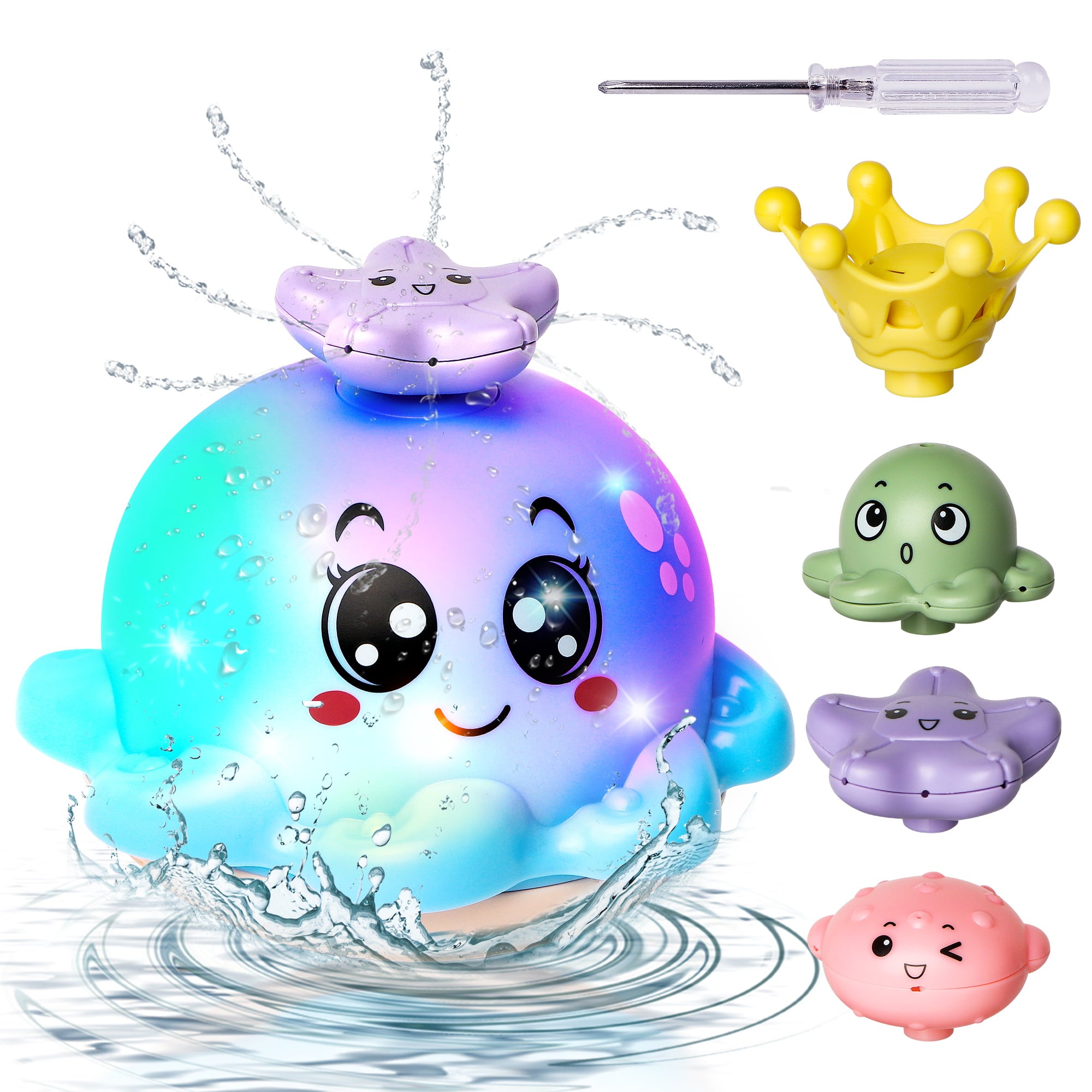 Hot Bee Octopus Baby Bath Toy for Kids， 4 Water Spray Modes Light-up Flashing Bathtub Toys for Toddler Boys Girls