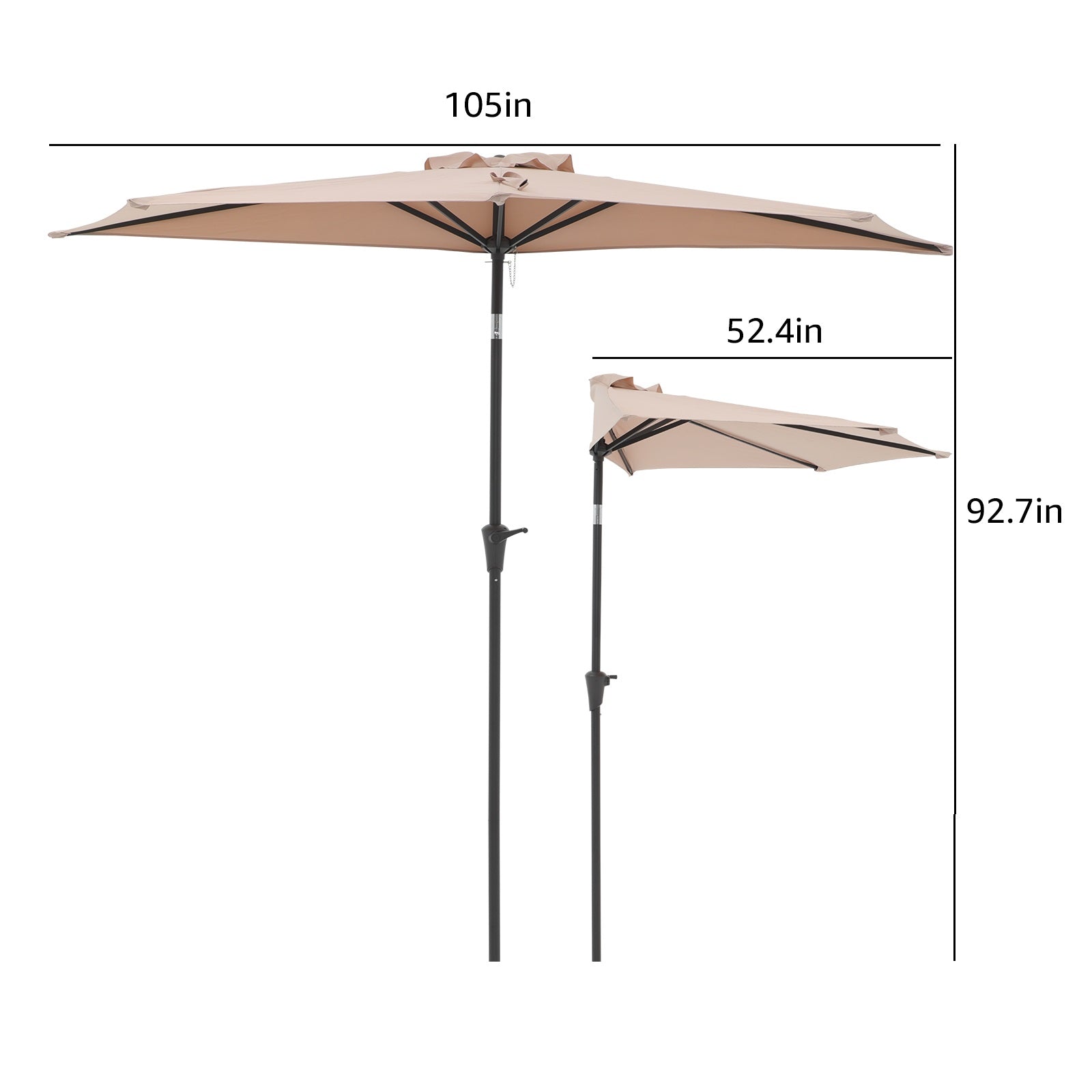 COBANA 9’ Half Round Patio Outdoor Umbrella with Crank for Deck, Balcony, Garden, Beige