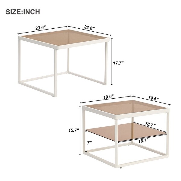 Adjustable 2Tier Nested Coffee Table with Highlow Glass with Metal