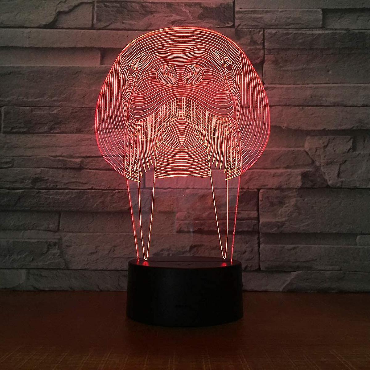 Animal Walrus Shape 3d Illusion Light 7 Colors Change Timing Touch Button Led Night Light Gift Toy