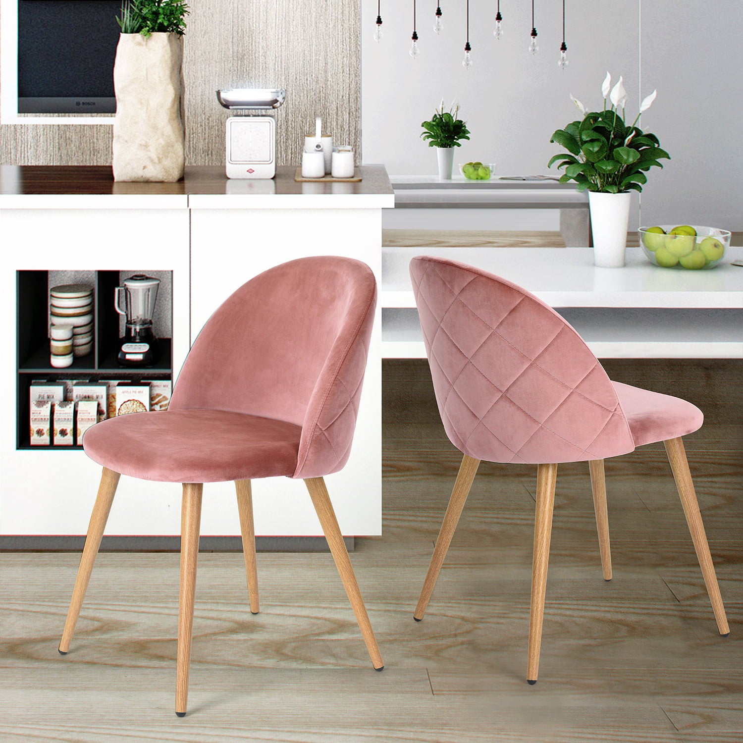 Homy casa Velvet Dining Chairs Set of 2 with Backrest for Kitchen， Rose