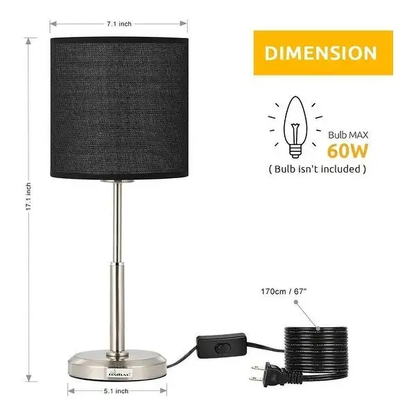 Modern Table Lamp Nightstand Desk Lamp Black - 7.1