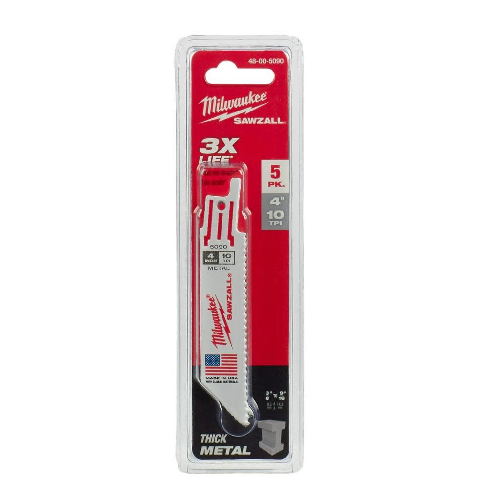 Milwaukee 4 in. 10 TPI Thin Kerf SAWZALL Blades 5PK 48-00-5090 from Milwaukee