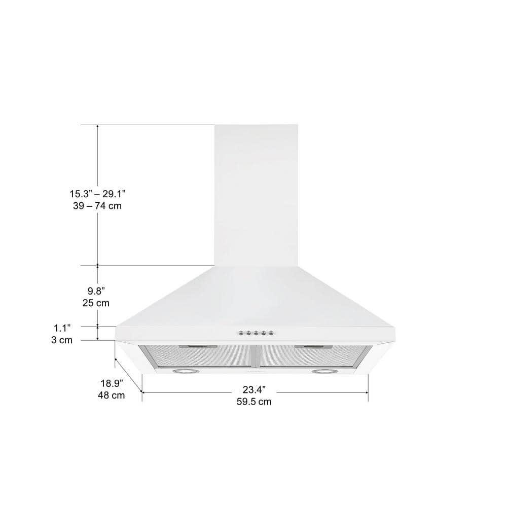 Ancona 24 in 440 CFM Convertible Wall Mount Pyramid Range Hood in White with LED Lights