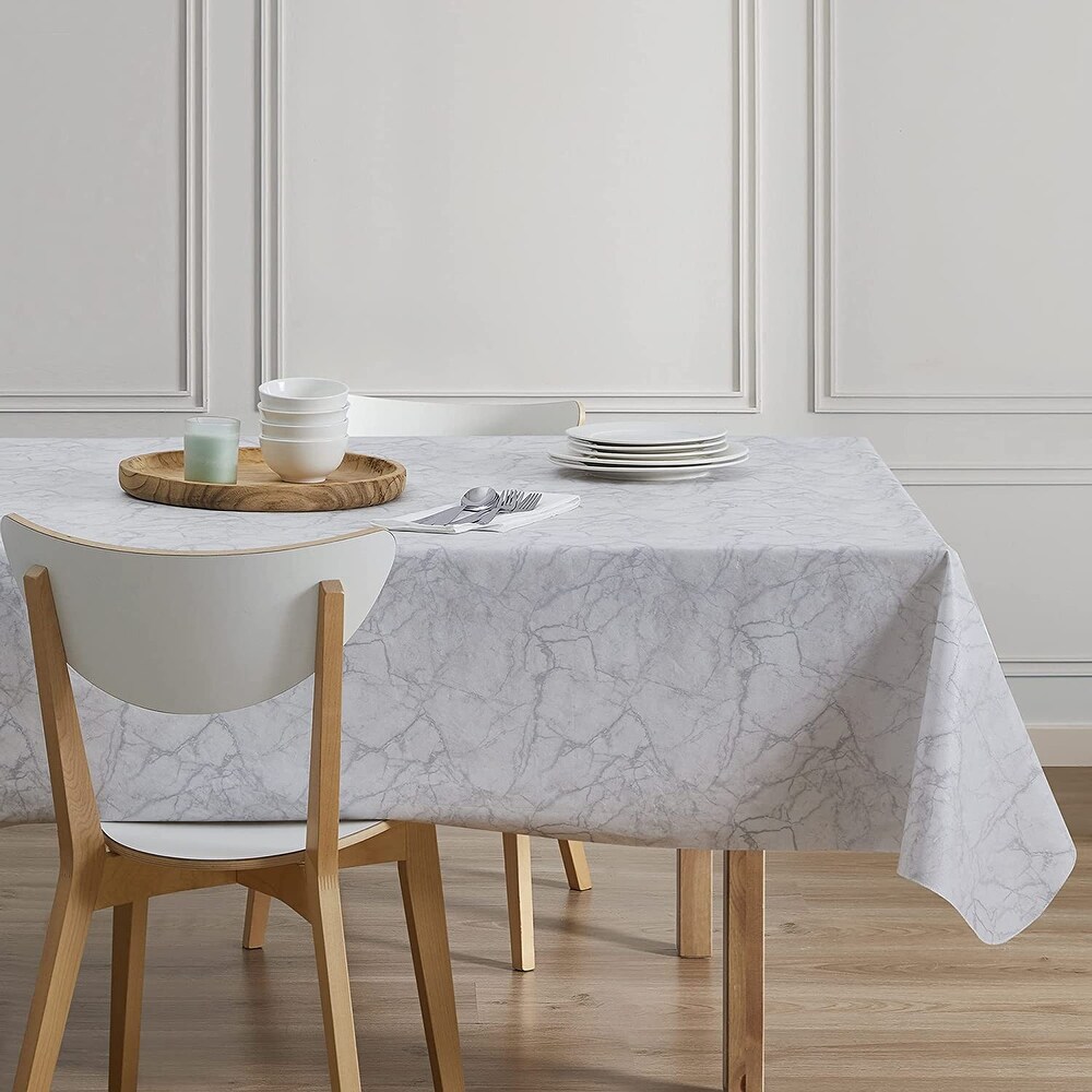 Clorox PEVA Vinyl Spill Proof and Wrinkle Resistant Heavy Duty Tablecloth  60 x 84 Inch  Marble Positive