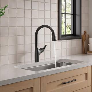 KOHLER Safia 1-Handle Pull Down Sprayer Kitchen Faucet with Integrated Soap Dispenser in Matte Black K-R24298-BL