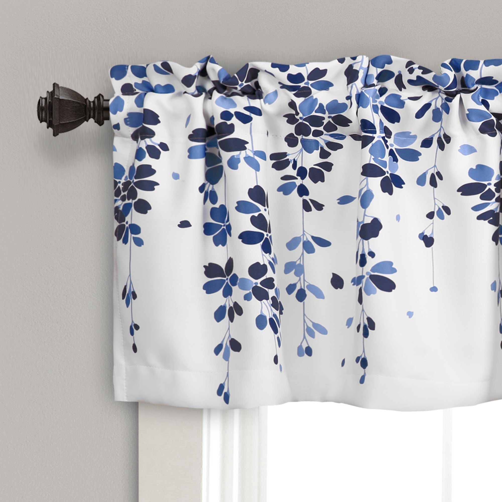 Lush Decor Weeping Flower Room Darkening 18" x 52" + 2" Header Floral Navy 100% Polyester 3" Rod Pocket Single Valance