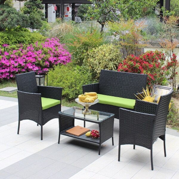 4 PC Simple Rattan Patio Furniture Set， Outdoor Cushioned Sofa - Overstock - 37666665