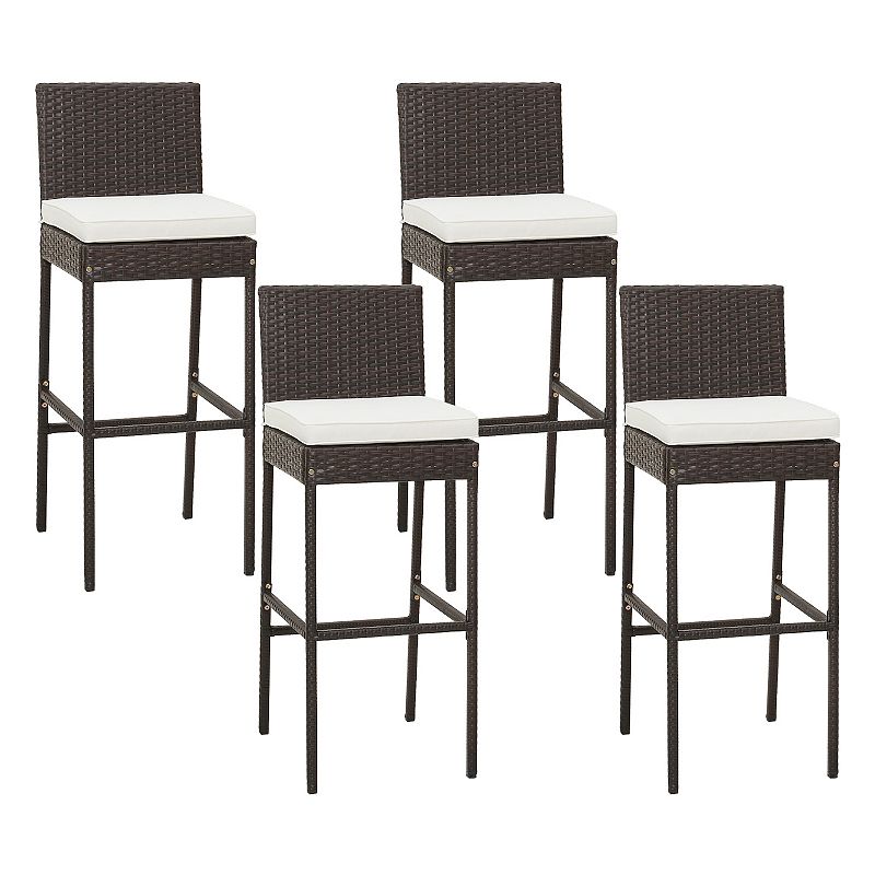 Patio Cushioned Wicker Barstools with Cozy Footrest