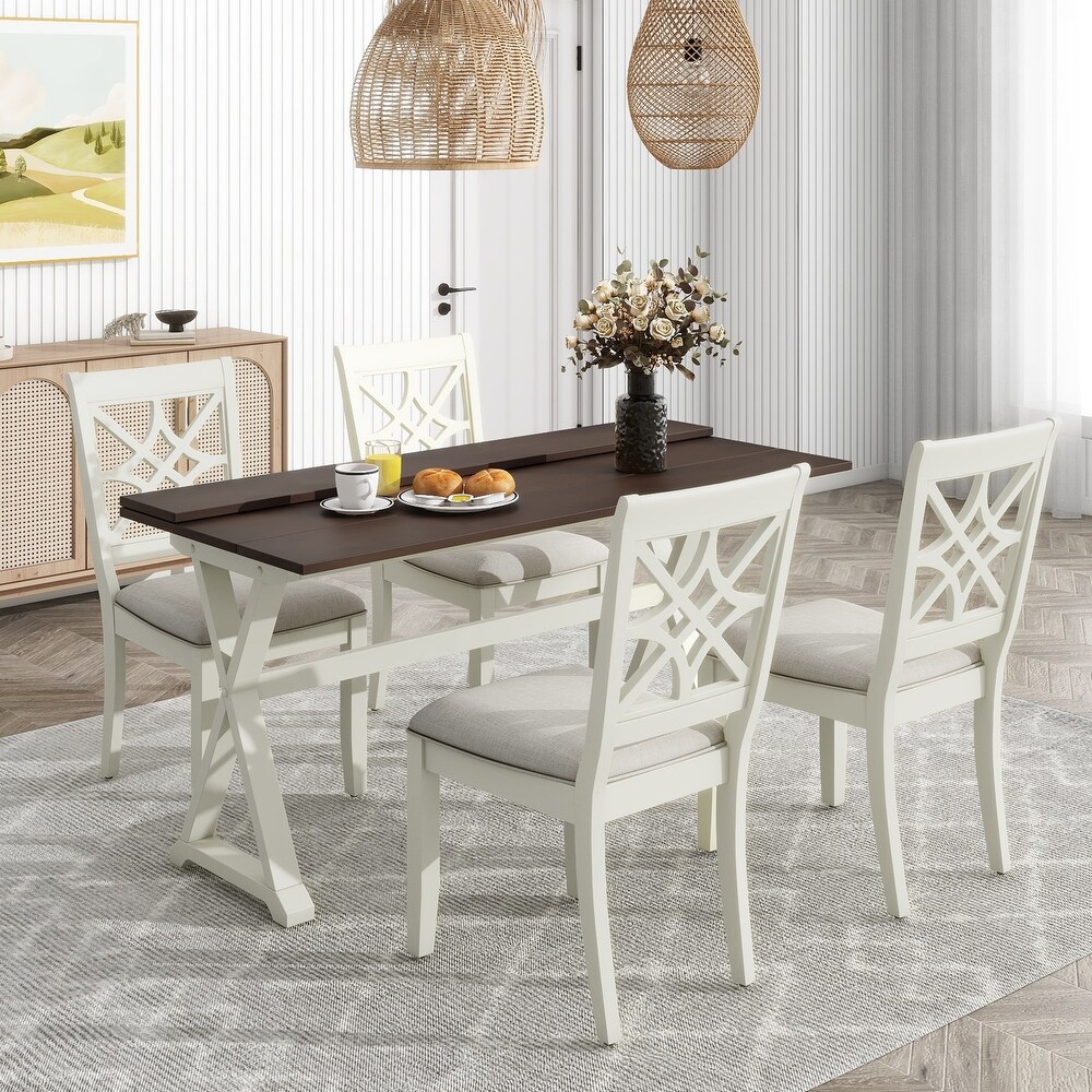 5 Piece Extendable Rubber Wood Dining Table Set